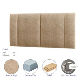 Cabeceira Casal Estofada com Led - Boucle Bege - 6