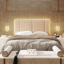 Ver imagem 5 de Cabeceira Cama Box Estofada Casal 1,40 Boucle Bege com LED