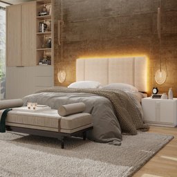 Cabeceira Casal Estofada com Led - Boucle Bege - 7