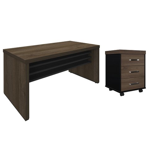 Mesa para Escritório 160cm e Gaveteiro com Rodízios Corp A06 Charuto/preto - Mpozenato