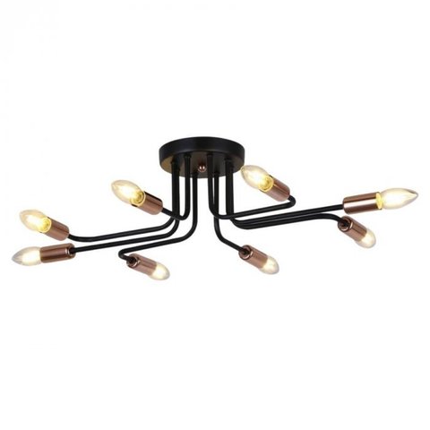 Plafon de Sobrepor Bivolt 78x56cm Preto e Dourado 8xe27 - Sindora Iluminação Dcx01301-8