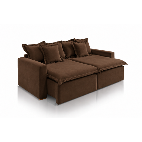 Sofá Retrátil Cortina com Espuma Soft D28 e Molas Bonnel Flex:Veludo Marrom/2,50