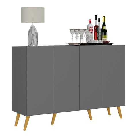 Aparador Buffet 4 Portas Retrô Veneza Multimóveis V3556 Grafite/Natural