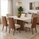 Ver imagem 2 de Mesa de Jantar Tampo Vidro 160cm 6 Lugares Canto Reto Leo Nature/Off White H02 - D'Rossi