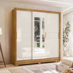 Guarda Roupa Bahamas 202cm 3 Portas Freijó Off White com Espelho Moval - 1