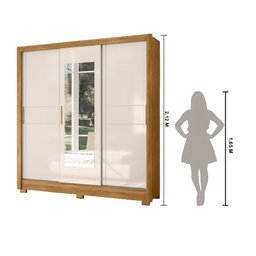 Guarda Roupa Bahamas 202cm 3 Portas Freijó Off White com Espelho Moval - 3