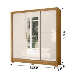 Guarda Roupa Bahamas 202cm 3 Portas Freijó Off White com Espelho Moval - 2