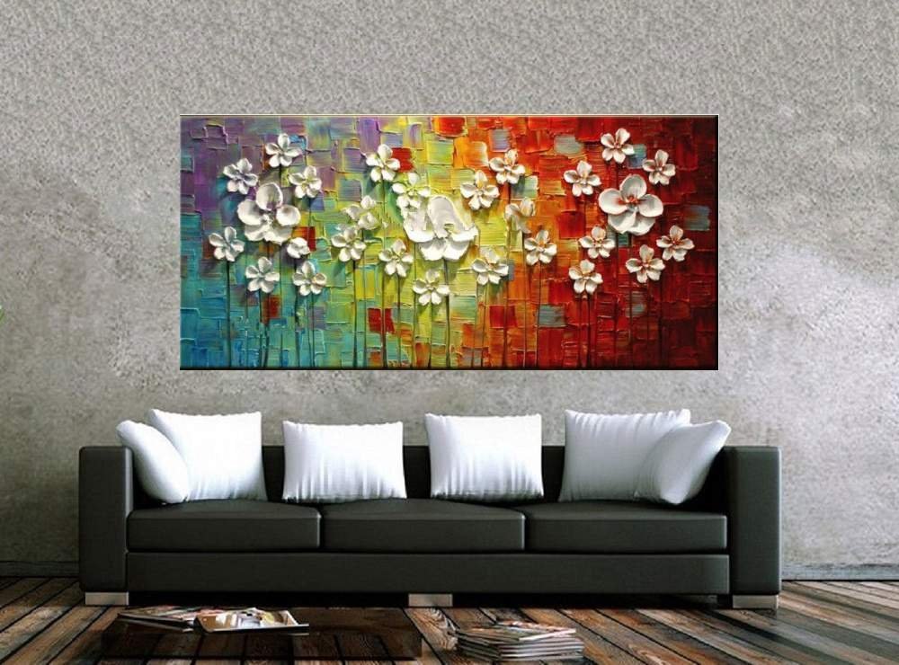 Quadro Pintura Tela Arvores e Flores Modernas Em Altos Relevos 2062: 60cm (A) x 120cm (L) - 2