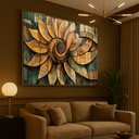 Ver imagem 1 de Quadro Abstrato Mandala de Girassol Ancestral Efeito Madeira 93x63