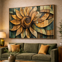 Ver imagem 2 de Quadro Abstrato Mandala de Girassol Ancestral Efeito Madeira 93x63