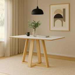 Mesa de Jantar 4 Lugares 135cm 100% Mdf Dalla Costa Casa Lar Cor:off White com Freijó - 1