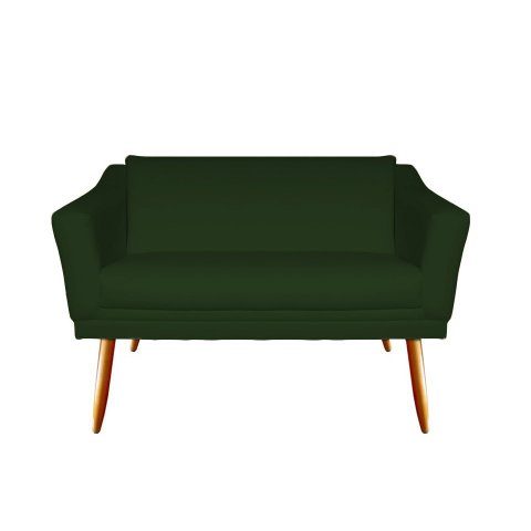 Namoradeira Decorativa Agatha Suede Verde 2 Lugares Pés Madeira Mz Decor