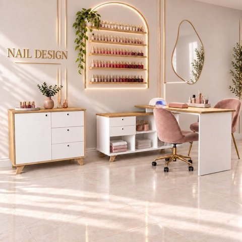 Conjunto para Manicure com Escrivaninha e Balcão para Estúdio de Nail Design