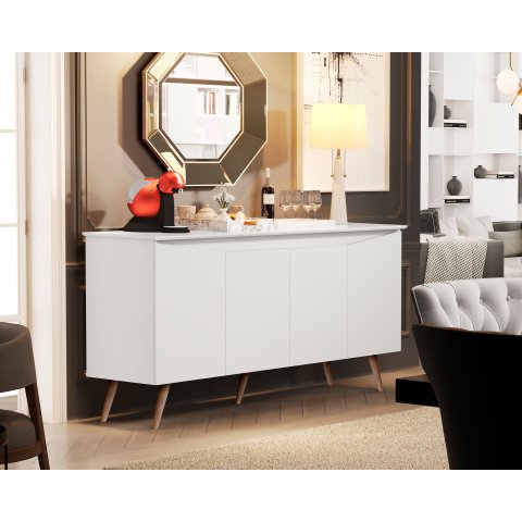 Aparador Buffet Encanto 4 Portas Retrô Branco