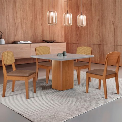 Mesa de Jantar Eloise 90cm Tampo Mdf Vidro com 4 Cadeiras Copper Premium Moderna Mobília