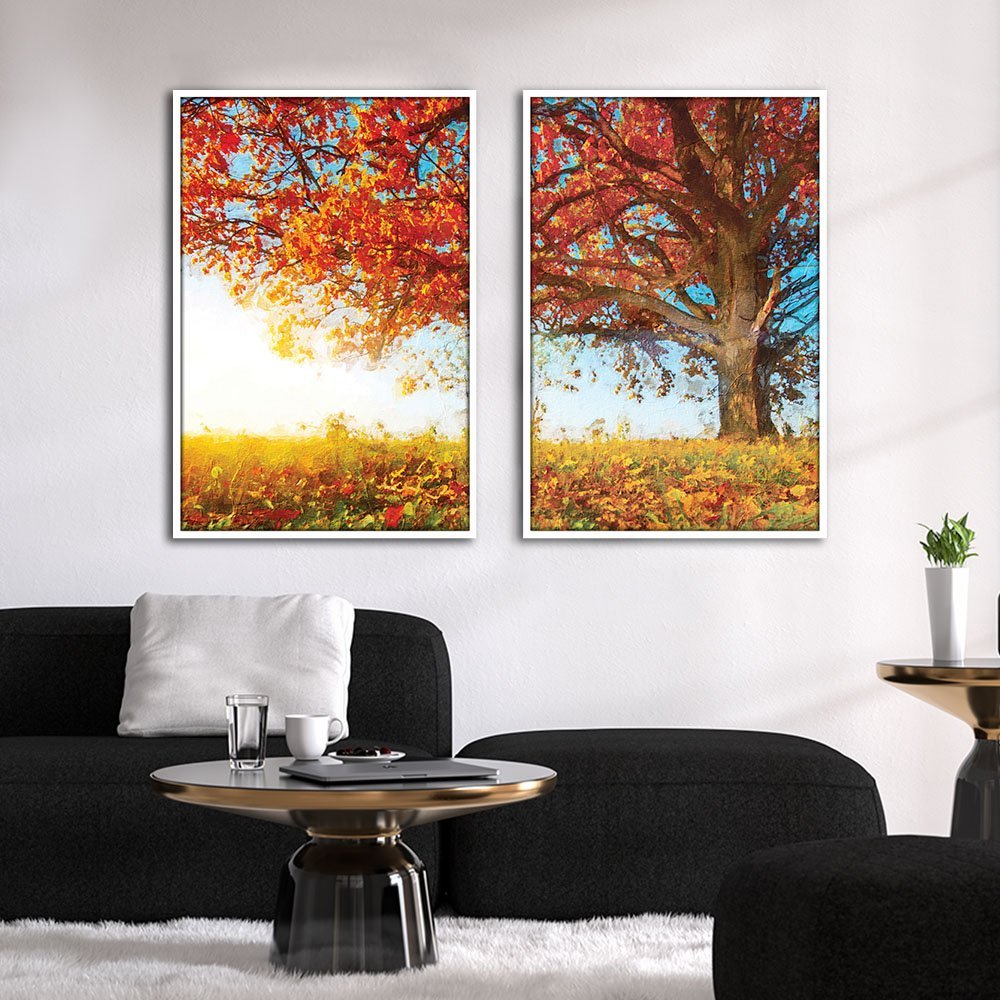 Quadro Premium Textura CX Alta Árvore Outono 2un 40x60 - Moldura Branca - 3