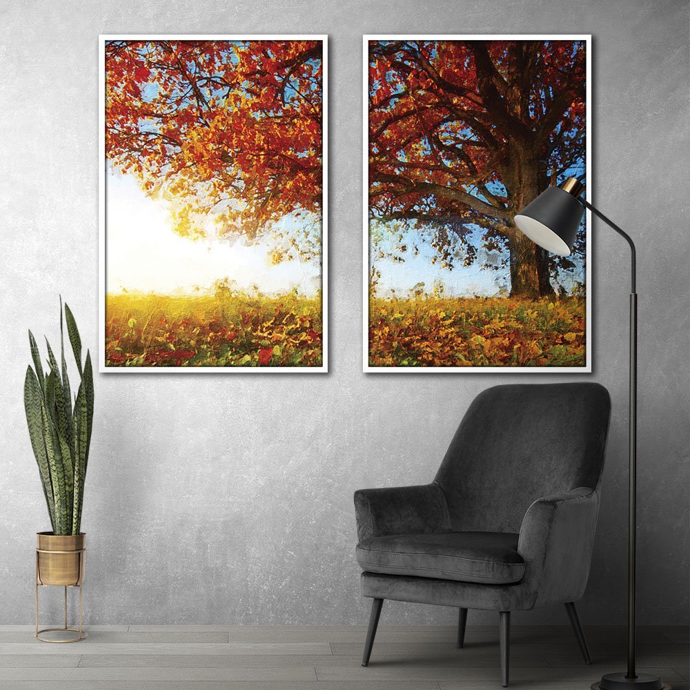 Quadro Premium Textura CX Alta Árvore Outono 2un 40x60 - Moldura Branca - 4