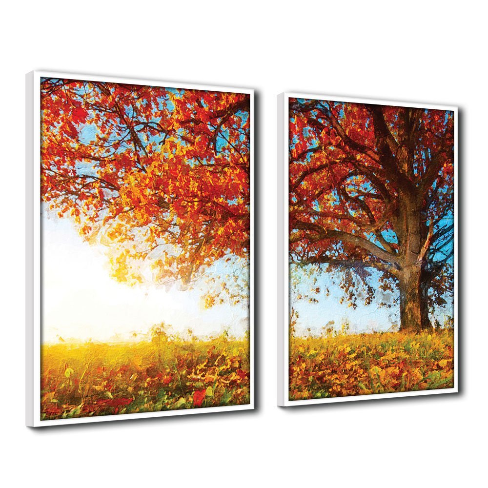 Quadro Premium Textura CX Alta Árvore Outono 2un 40x60 - Moldura Branca