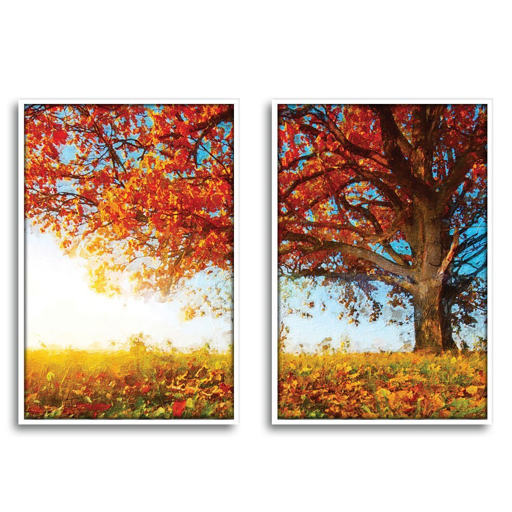 Quadro Premium Textura CX Alta Árvore Outono 2un 40x60 - Moldura Branca - 2