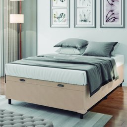 Base Cama Box Baú Casal 138x188x41cm Bege Suede Veludo Prince - 2