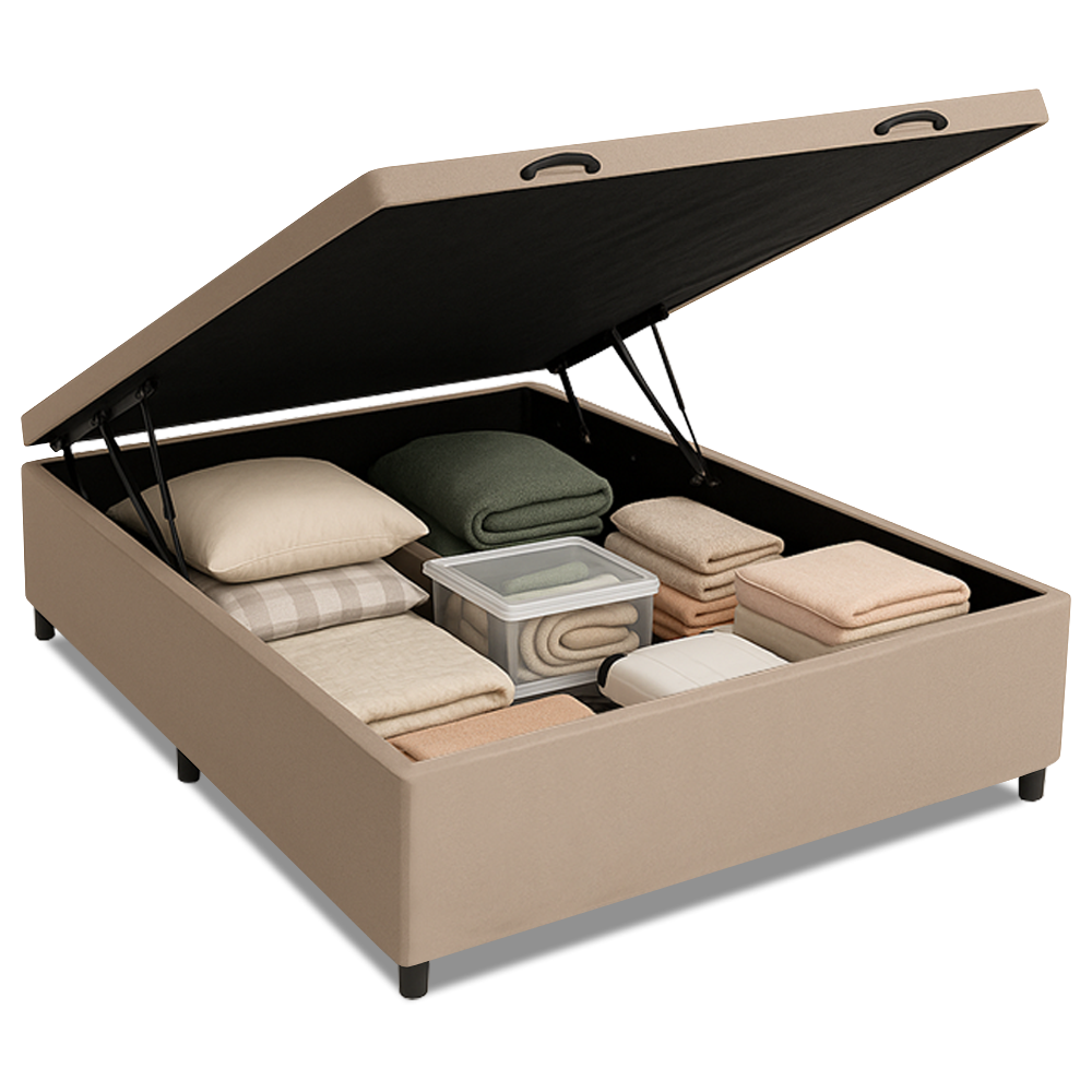 Base Cama Box Baú Casal 138x188x41cm Bege Suede Veludo Prince
