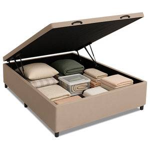 Base Cama Box Baú Casal 138x188x41cm Bege Suede Veludo Prince