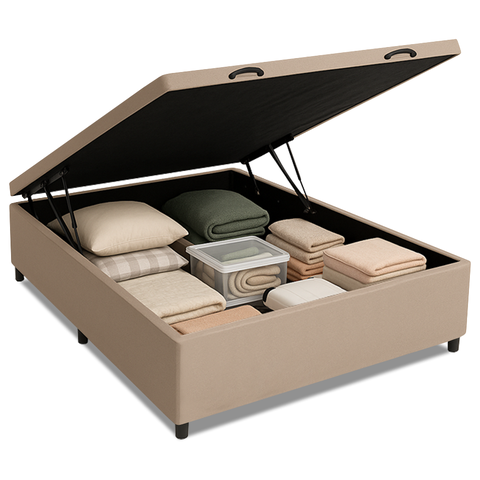 Base Cama Box Baú Casal 138x188x41cm Bege Suede Veludo Prince