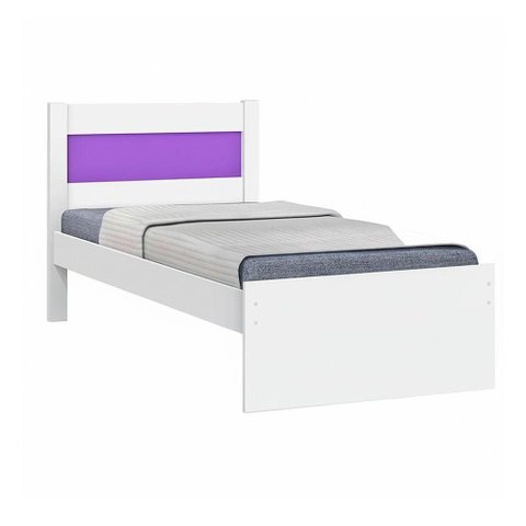 Cama Solteiro Prisma Branco com Lilás - Jea Móveis