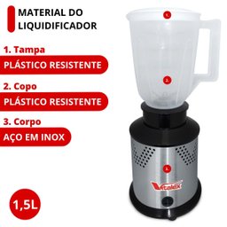 Liquidificador Comercial de Alta Rotação 18000rpm de 1,5l Vitalex:220v - 3