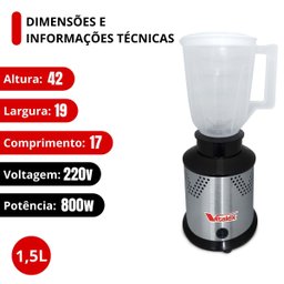 Liquidificador Comercial de Alta Rotação 18000rpm de 1,5l Vitalex:220v - 2