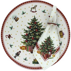 Kit Sousplat + Guardanapo Natal Arvore Nsw 4 Peças com Base