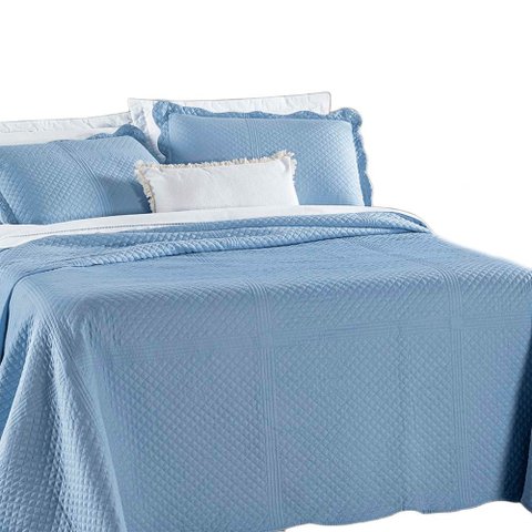 Kit Cobre Leito Colcha Clean Solteiro Dupla Face - Azul