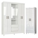 Ver imagem 1 de Guarda Roupa Solteiro 4 Portas com Pés Capelinha Fit e Armário Multiuso Fit Branco Brilho-santos And