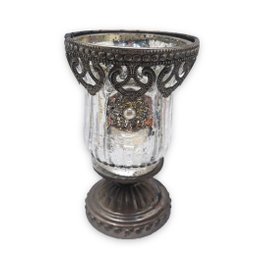 Castiçal Porta Velas Medieval Vidro Vintage Silver C/ Base - 1