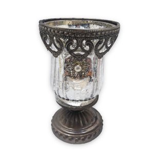 Castiçal Porta Velas Medieval Vidro Vintage Silver C/ Base