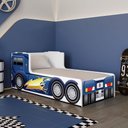 Ver imagem 1 de Cama Caminhão Solteiro Infantil Juvenil com Cabeceira Peseira Estampadas para Quarto Menino - Azul