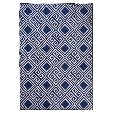 Tapete Sala Magia Geométrico Grego 200x250 Cm Azul Lavável