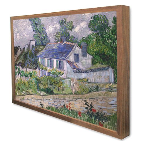 Quadro Decorativo Caixa Alta com Vidro Casas em Auvers - Van Gogh TaColado Moldura Madeira 120 x 80c