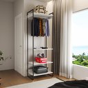 Ver imagem 1 de Closet Modulado Estilo Industrial Solteiro Loft Branco Cabideiro Ferro Preto