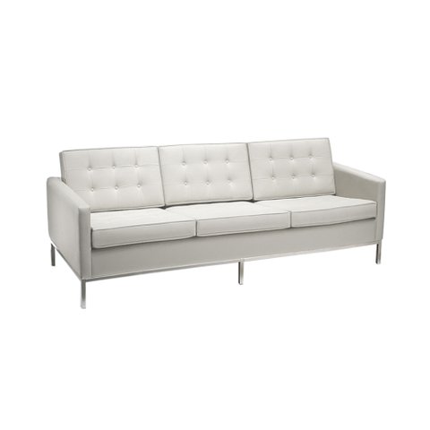 Sofá Fixo Florence Knoll 3 Lugares Cromado em Sintético Branco