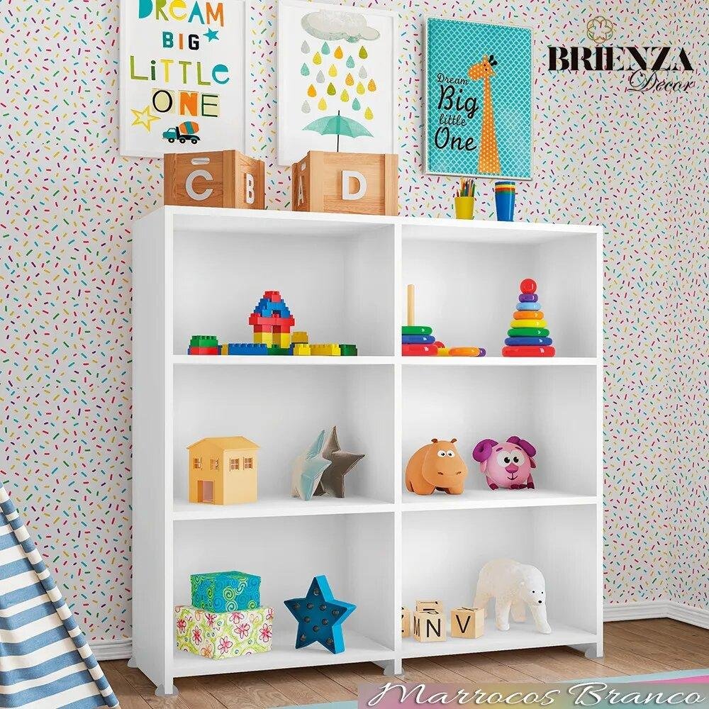 Estante Infantil Branca para Quarto do Bebê Marrocos 06 Nichos Bela Casa