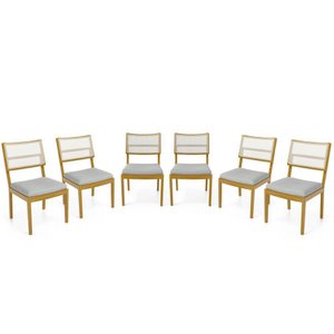 Kit com 6 Cadeiras Milena Madeira Maciça Assentos Estofados Encostos de Tela Sintética Linho Cinza 4