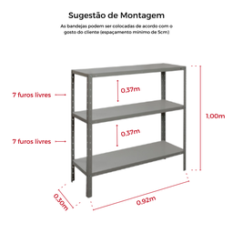 Estante Multiuso 30cm - 3 Bandejas - 22kg por Prateleira - Cinza Mm Branco - 2