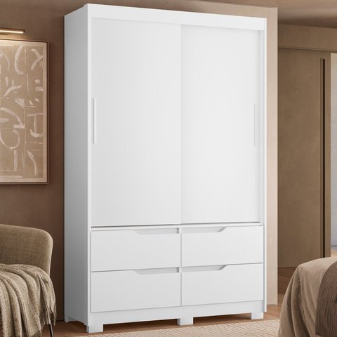 Guarda-Roupa Infantil 2 Portas de Correr e 4 Gavetas Sole Branco/Freijó