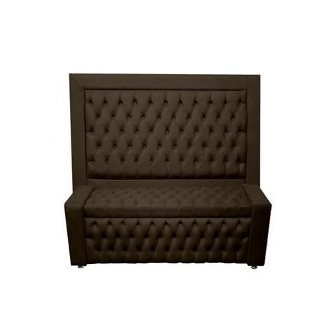 Kit Cabeceira De Cama Box e Calçadeira Baú Retro Capitonê Botão Encapados Queen 160 cm Suede Marrom 