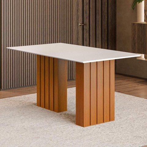 Mesa de Jantar com Vidro 6 Lugares Multimóveis CR50232 Cinamomo-Off White