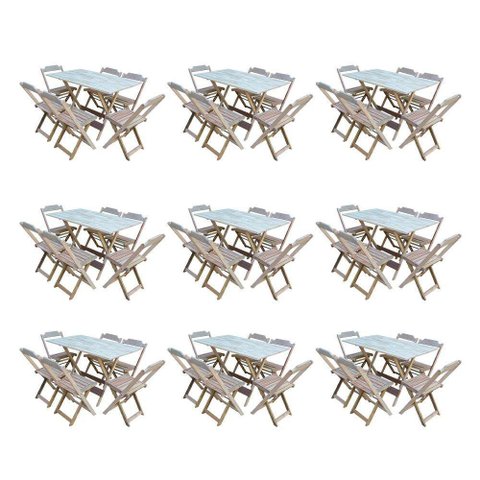 Kit 9 Conjuntos De Mesa Dobravel Com 6 Cadeiras De Madeira 120X70 Para Restaurante E Bar- Sem Pintur