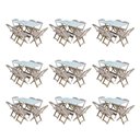 Ver imagem 1 de Kit 9 Conjuntos De Mesa Dobravel Com 6 Cadeiras De Madeira 120X70 Para Restaurante E Bar- Sem Pintur