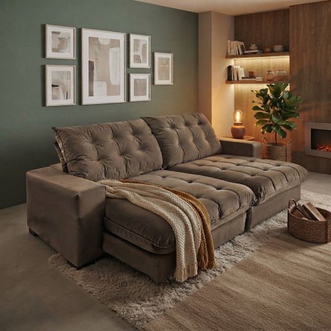 Sofá Califórnia Retrátil e Reclinável 3 Lugares 2,10m com Molas Ensacadas e Pillow Castor