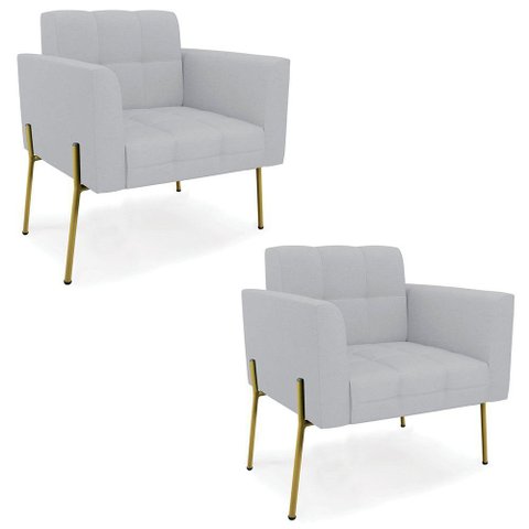 Poltrona para Sala Pé Metal Dourado Kit 2 Ana Linho Cinza - Ibiza
